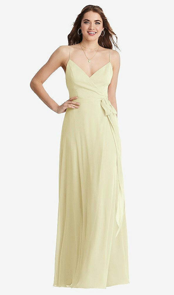 Front View - Butter Yellow Chiffon Maxi Wrap Dress with Sash - Cora