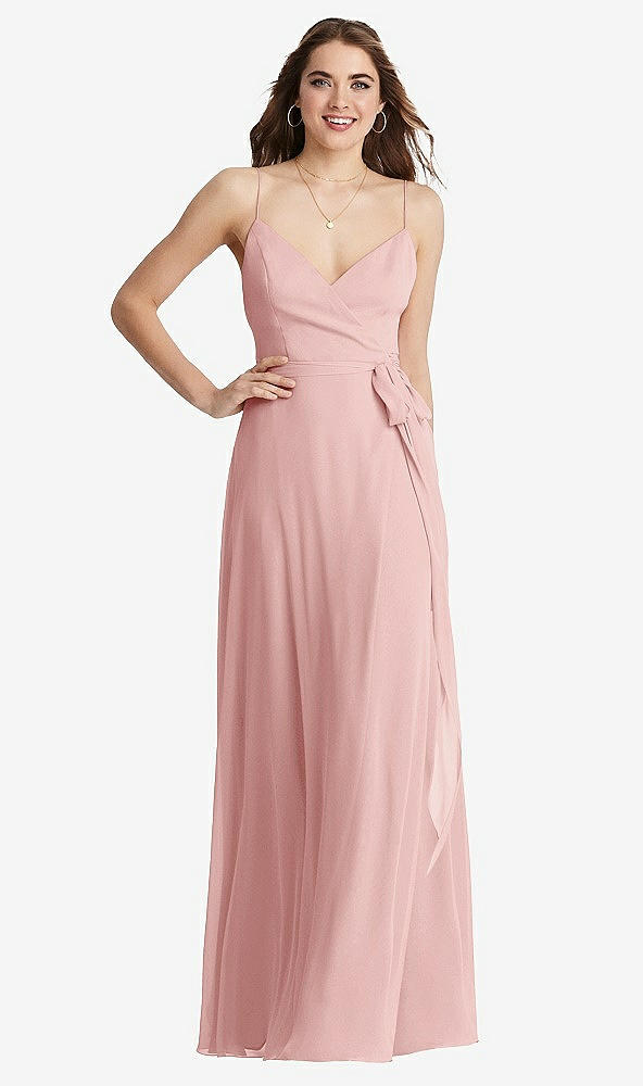 Front View - Rose Chiffon Maxi Wrap Dress with Sash - Cora