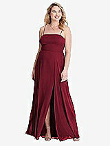 Alt View 1 Thumbnail - Burgundy Square Neck Chiffon Maxi Dress with Front Slit - Elliott