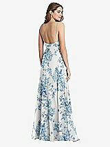 Rear View Thumbnail - Cottage Rose Dusk Blue Square Neck Chiffon Maxi Dress with Front Slit - Elliott
