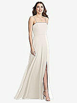 Front View Thumbnail - Ivory Square Neck Chiffon Maxi Dress with Front Slit - Elliott