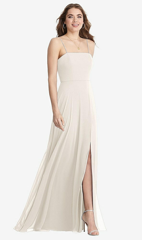 Front View - Ivory Square Neck Chiffon Maxi Dress with Front Slit - Elliott