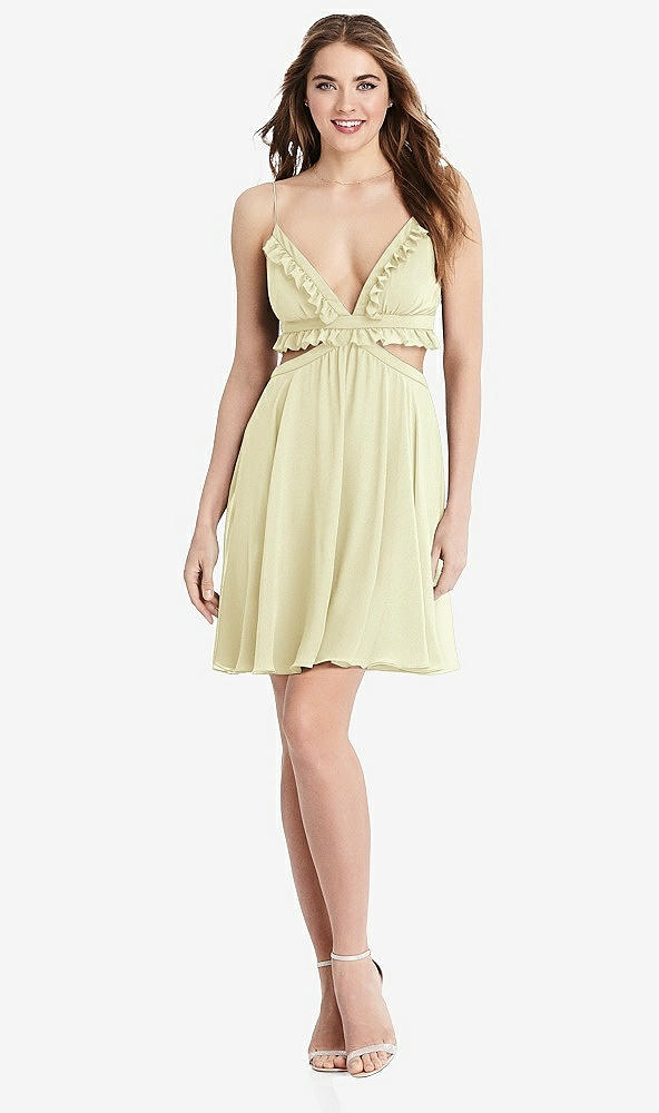 Front View - Butter Yellow Ruffled Chiffon Cutout Mini Dress - Joey