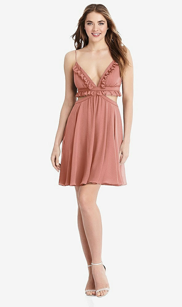 Front View - Desert Rose Ruffled Chiffon Cutout Mini Dress - Joey