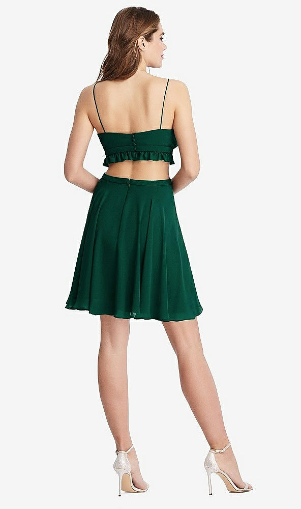 Back View - Hunter Green Ruffled Chiffon Cutout Mini Dress - Joey