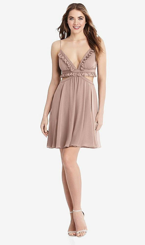 Front View - Neu Nude Ruffled Chiffon Cutout Mini Dress - Joey