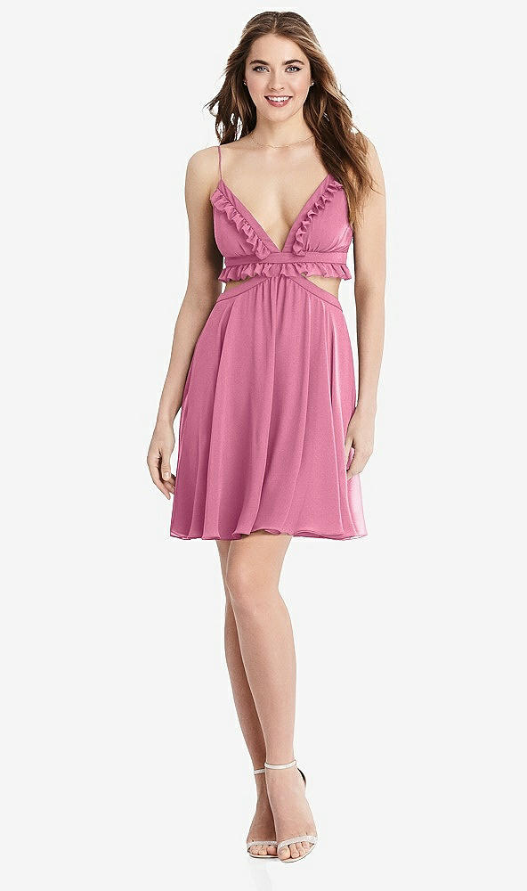 Front View - Orchid Pink Ruffled Chiffon Cutout Mini Dress - Joey