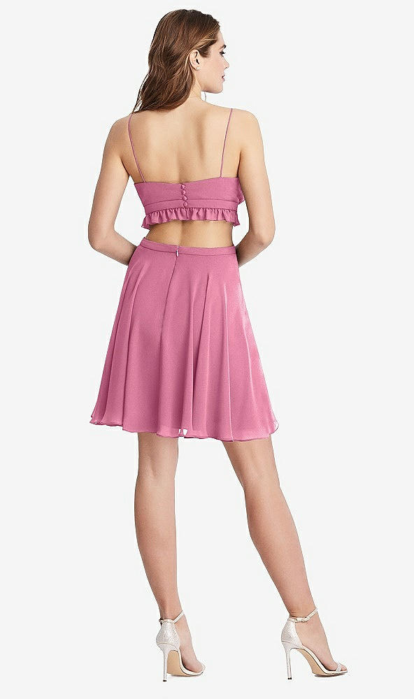 Back View - Orchid Pink Ruffled Chiffon Cutout Mini Dress - Joey