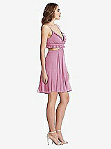 Side View Thumbnail - Powder Pink Ruffled Chiffon Cutout Mini Dress - Joey