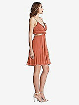 Side View Thumbnail - Terracotta Copper Ruffled Chiffon Cutout Mini Dress - Joey