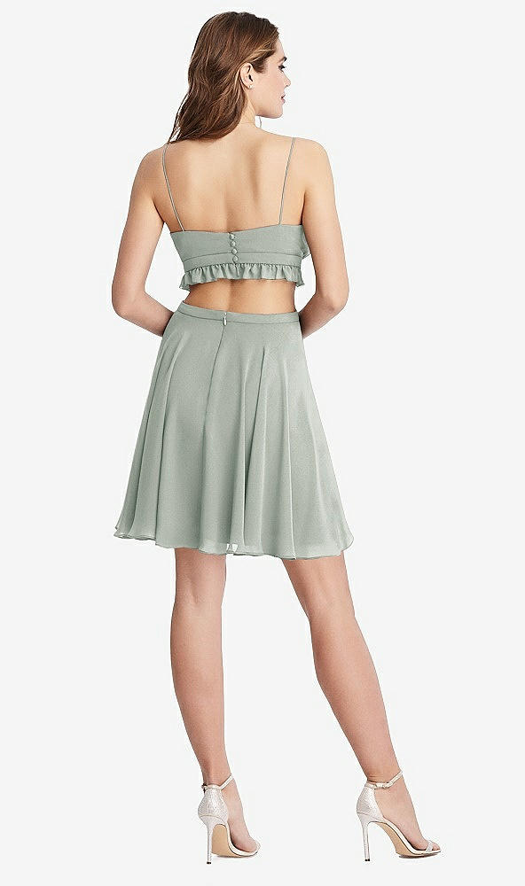 Back View - Willow Green Ruffled Chiffon Cutout Mini Dress - Joey