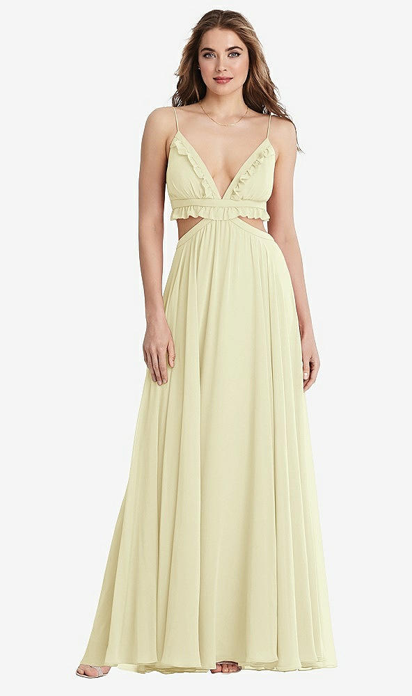 Front View - Butter Yellow Ruffled Chiffon Cutout Maxi Dress - Jessie