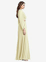 Side View Thumbnail - Butter Yellow Bishop Sleeve Ruffled Chiffon Cutout Maxi Dress - Harlow 