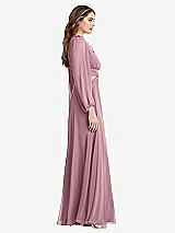 Side View Thumbnail - Dusty Pink Bishop Sleeve Ruffled Chiffon Cutout Maxi Dress - Harlow