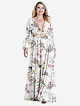 Alt View 1 Thumbnail - Butterfly Botanica Ivory Bishop Sleeve Ruffled Chiffon Cutout Maxi Dress - Harlow