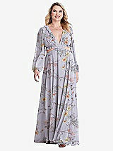 Alt View 1 Thumbnail - Butterfly Botanica Silver Dove Bishop Sleeve Ruffled Chiffon Cutout Maxi Dress - Harlow