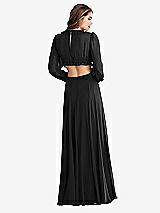 Rear View Thumbnail - Black Bishop Sleeve Ruffled Chiffon Cutout Maxi Dress - Harlow