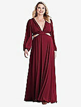 Alt View 1 Thumbnail - Burgundy Bishop Sleeve Ruffled Chiffon Cutout Maxi Dress - Harlow