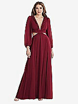 Front View Thumbnail - Burgundy Bishop Sleeve Ruffled Chiffon Cutout Maxi Dress - Harlow