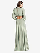 Rear View Thumbnail - Celadon Bishop Sleeve Ruffled Chiffon Cutout Maxi Dress - Harlow 