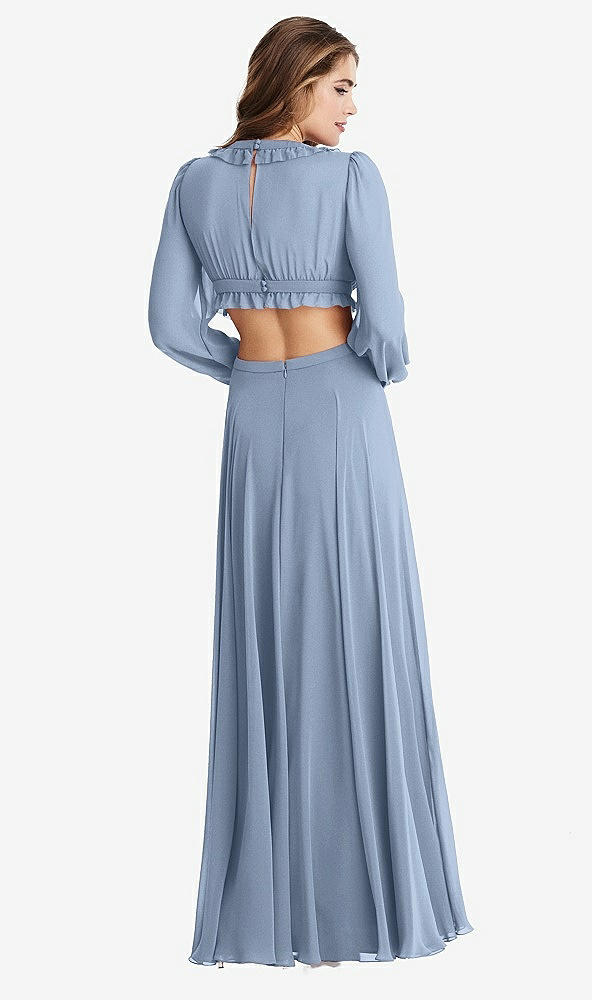 Back View - Cloudy Bishop Sleeve Ruffled Chiffon Cutout Maxi Dress - Harlow