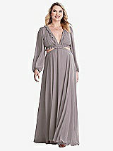 Alt View 1 Thumbnail - Cashmere Gray Bishop Sleeve Ruffled Chiffon Cutout Maxi Dress - Harlow 