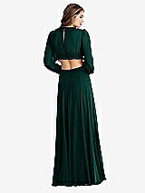 Rear View Thumbnail - Evergreen Bishop Sleeve Ruffled Chiffon Cutout Maxi Dress - Harlow