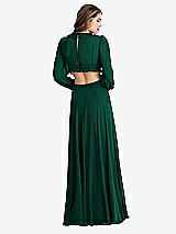 Rear View Thumbnail - Hunter Green Bishop Sleeve Ruffled Chiffon Cutout Maxi Dress - Harlow