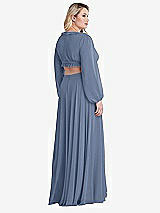 Alt View 2 Thumbnail - Larkspur Blue Bishop Sleeve Ruffled Chiffon Cutout Maxi Dress - Harlow