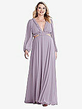Alt View 1 Thumbnail - Lilac Haze Bishop Sleeve Ruffled Chiffon Cutout Maxi Dress - Harlow 