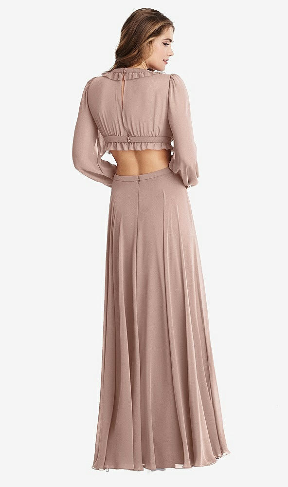 Back View - Neu Nude Bishop Sleeve Ruffled Chiffon Cutout Maxi Dress - Harlow