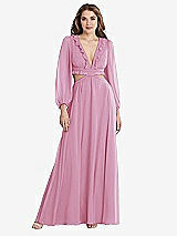 Front View Thumbnail - Powder Pink Bishop Sleeve Ruffled Chiffon Cutout Maxi Dress - Harlow