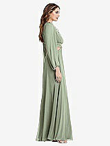 Side View Thumbnail - Sage Bishop Sleeve Ruffled Chiffon Cutout Maxi Dress - Harlow