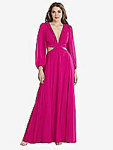 Front View Thumbnail - Think Pink Bishop Sleeve Ruffled Chiffon Cutout Maxi Dress - Harlow