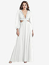Front View Thumbnail - White Bishop Sleeve Ruffled Chiffon Cutout Maxi Dress - Harlow