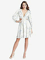 Front View Thumbnail - Bleu Garden Bishop Sleeve Ruffled Chiffon Cutout Mini Dress - Hannah