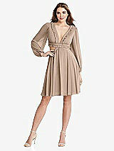 Front View Thumbnail - Topaz Bishop Sleeve Ruffled Chiffon Cutout Mini Dress - Hannah