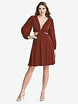 Front View Thumbnail - Auburn Moon Bishop Sleeve Ruffled Chiffon Cutout Mini Dress - Hannah