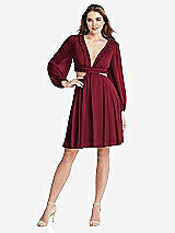 Front View Thumbnail - Burgundy Bishop Sleeve Ruffled Chiffon Cutout Mini Dress - Hannah