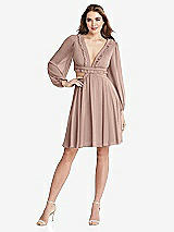 Front View Thumbnail - Neu Nude Bishop Sleeve Ruffled Chiffon Cutout Mini Dress - Hannah