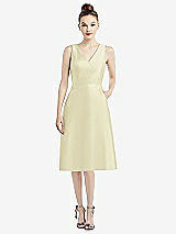 Front View Thumbnail - Butter Yellow Sleeveless V-Neck Satin Midi Dress with Pockets
