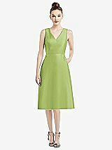 Front View Thumbnail - Mojito Sleeveless V-Neck Satin Midi Dress with Pockets