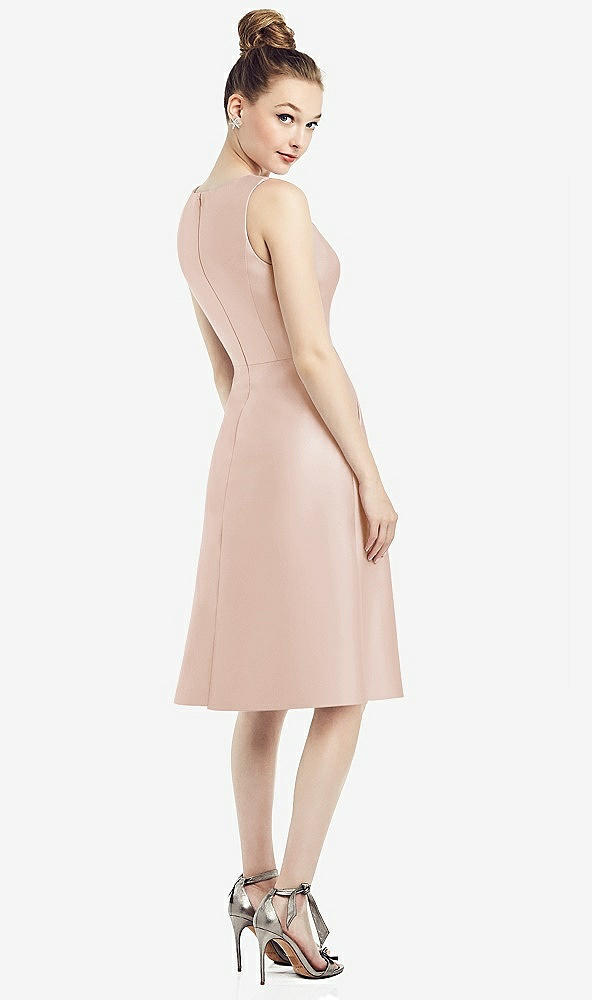 Back View - Cameo Sleeveless V-Neck Satin Midi Dress with Pockets