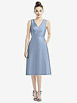Front View Thumbnail - Cloudy Sleeveless V-Neck Satin Midi Dress with Pockets