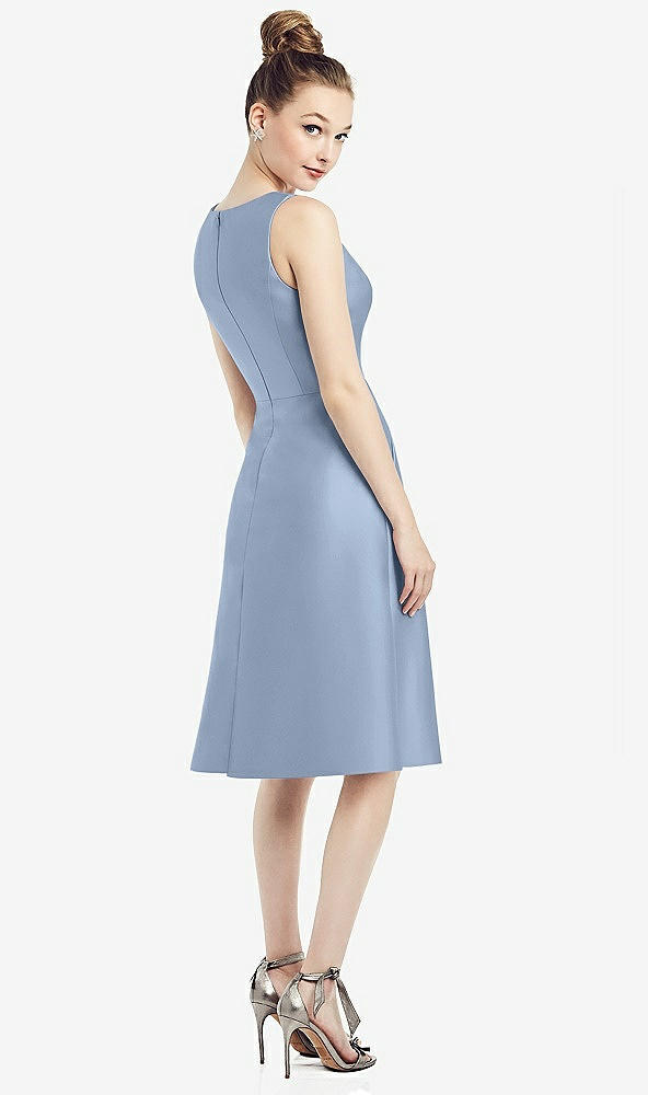 Back View - Cloudy Sleeveless V-Neck Satin Midi Dress with Pockets