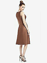 Rear View Thumbnail - Cognac Sleeveless V-Neck Satin Midi Dress with Pockets