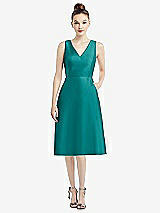 Front View Thumbnail - Jade Sleeveless V-Neck Satin Midi Dress with Pockets