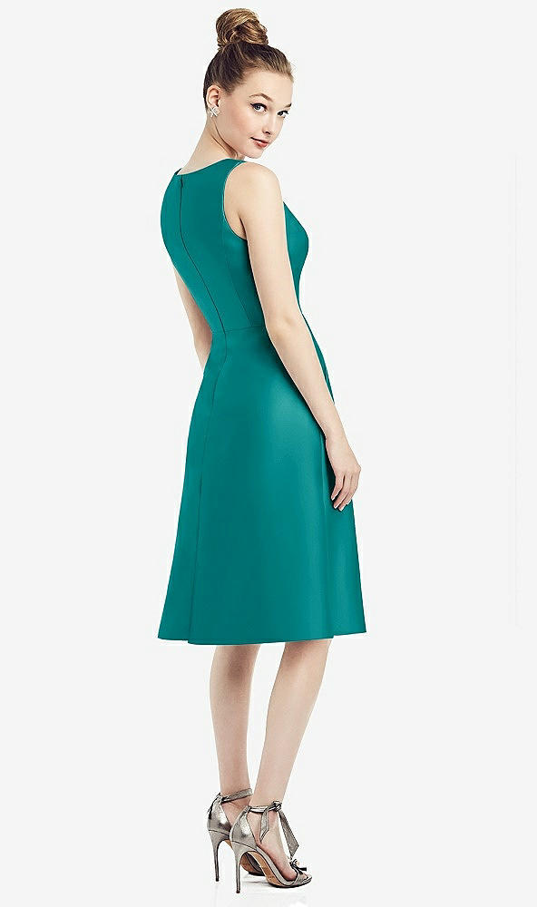 Back View - Jade Sleeveless V-Neck Satin Midi Dress with Pockets
