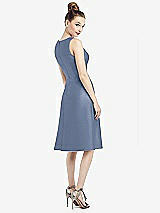 Rear View Thumbnail - Larkspur Blue Sleeveless V-Neck Satin Midi Dress with Pockets