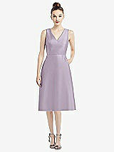 Front View Thumbnail - Lilac Haze Sleeveless V-Neck Satin Midi Dress with Pockets